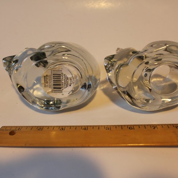 Two Vintage Sleeping Cat votive holders Clear crystal Indiana glass - Picture 4 of 5